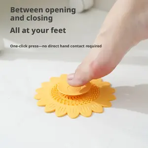 Sunflower anti-odor silicone drain mat, Bathroom Sink Stopper, prevents hair and debris from clogging, prevents sewer odors and blockages, suitable for basins, kitchen sinks, and bathtubs