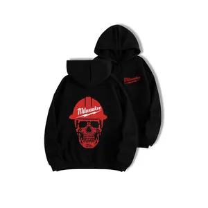 Hoodie – Pullover with Red Hard Hat Skull Design, Warm Construction Workwear Hooded Sweatshirt Style Top for Men and Women