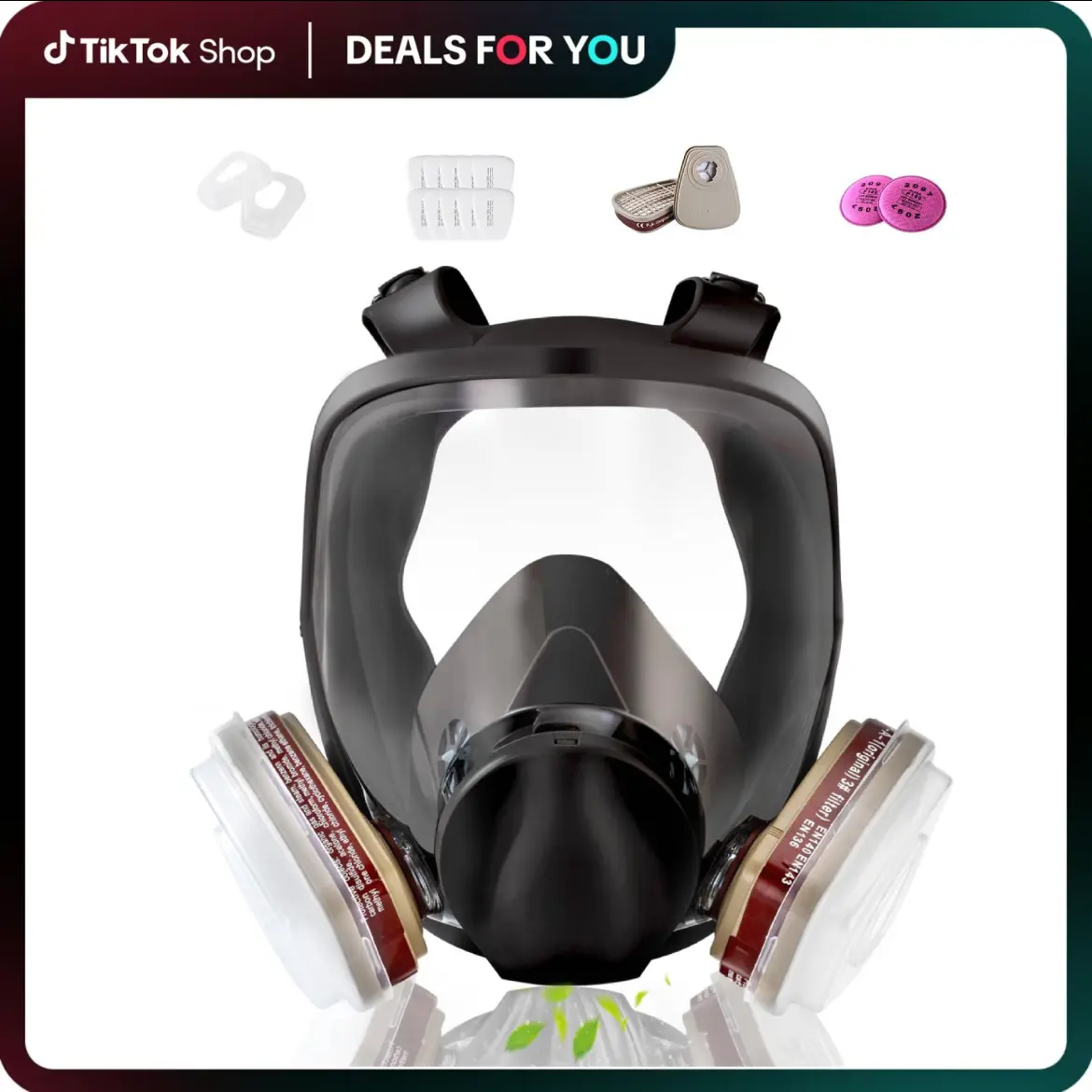 Full Face Respirator - Protective Eye & Nose Shield with Anti-Fog Heavy Duty Lens & Adjustable - Chemical, & Particulate Respirator.  Includes 2 Filter Cartridges - Dual Professional Mask