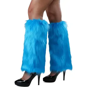 WMG Furry Faux Fur Leg Warmers For Women Fur Long Boot Covers Fluffy and Stretchy Leg Warmers For Christmas Cosplay