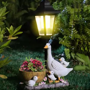 Solar Duck Planter Statue Three-In-One, Outdoor Garden Lantern Decoration, Perfect Gift for Mom Women Housewarming Birthday, Lawn Gardening