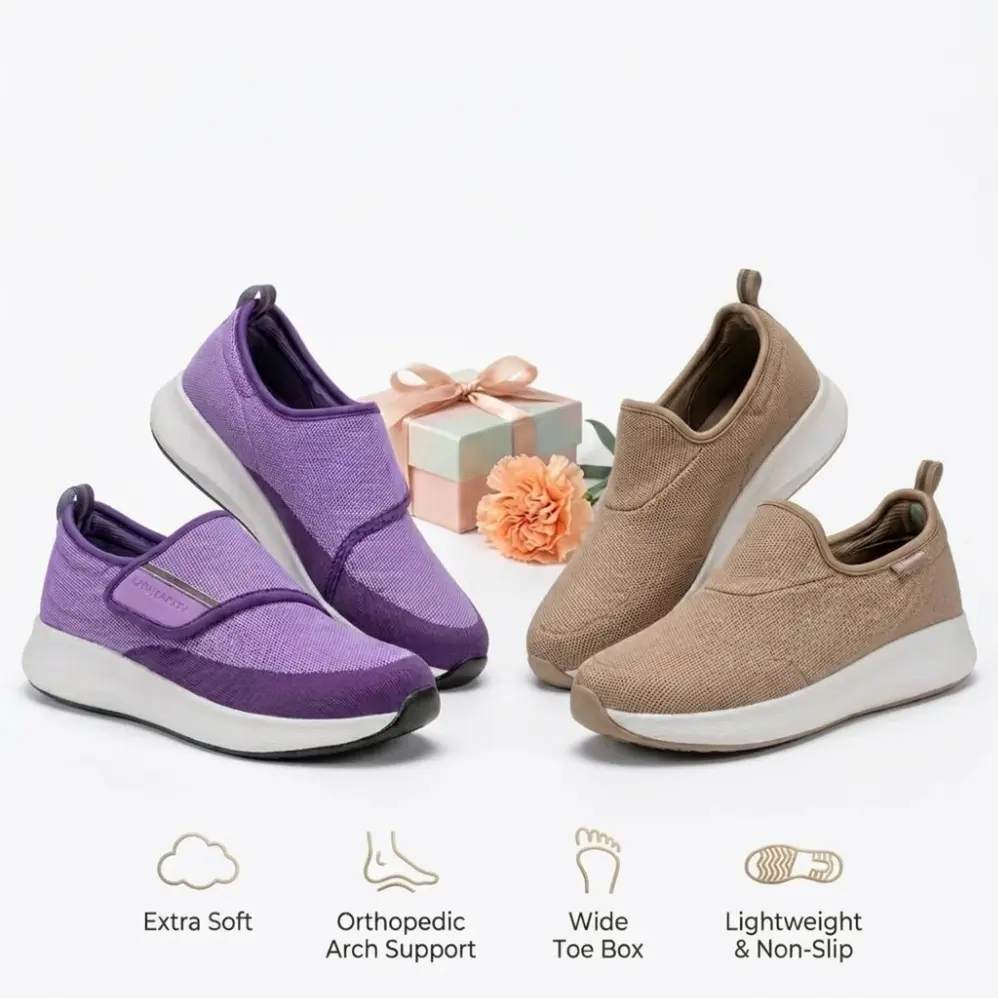 Women's Adjustable Velcro Wide Width Slip-On Shoes, Extra Soft Orthopedic Sneakers with Arch Support, Lightweight Non-Slip Wide Toe Box, Comfort Walking Footwear for Elderly, Seniors & Swollen Feet, Perfect Mother’s Day Gifts