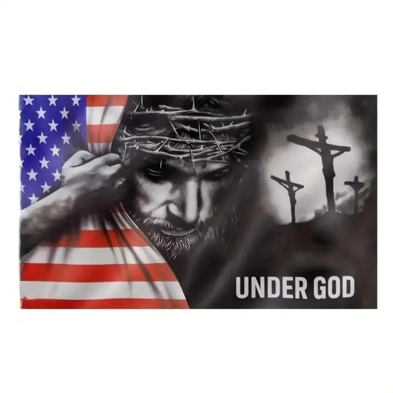 Under God Pattern Flag, American Flag with Grommets for Room Decor, Outdoor Decorative Flag for Home Party Festival, School Supplies, Room Accessories Banners Ornaments