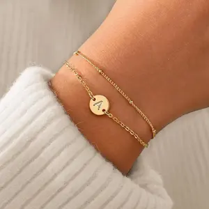 Mothers Day Gifts for Mom Daughter Gold Initial Bracelets - Dainty 18K Gold Plated Disc Monogram Letter “A” Initial Bracelets for Women Girls Trendy Letter Bracelet Mothers Day Gifts for Mom