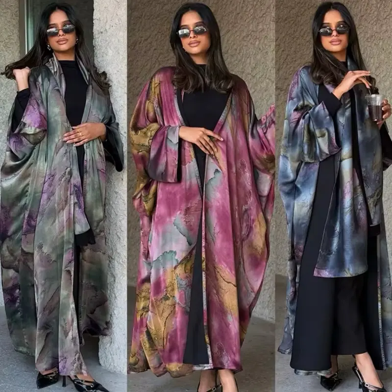 Open abaya with matching scarfs