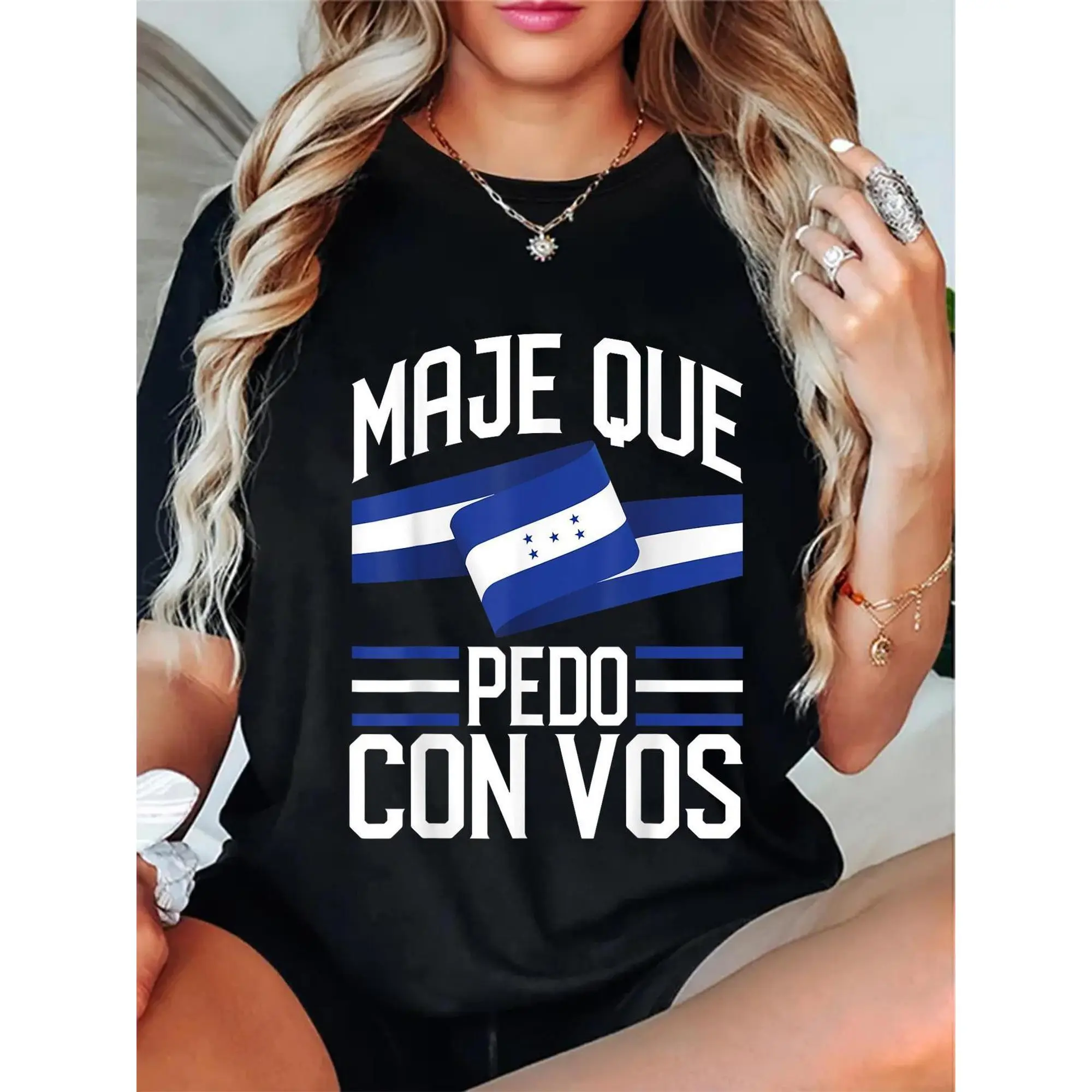 Women's Honduras Flag T-Shirt - "Maje que Pedo Con Vos" Print, Casual Round Neck Short Sleeve, 100%, Breathable & Machine Washable
