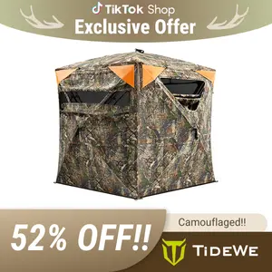 TideWe Vis360 See Through Silent 4 Full Panels Deer Hunting Blind with 360° Panoramic Mesh Design & 90° Swing Door for Unparalleled Visibility