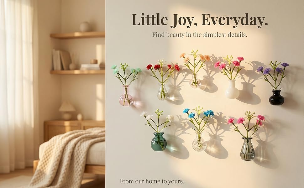 8Pcs Magnetic Mini Vases for Fridge - Cute Small Glass Bottles for Decor - Strong Magnet Planter for Real or Faux Greenery - Aesthetic Kitchen Accessories Flower