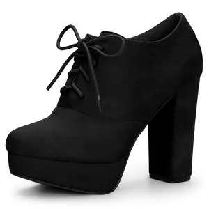 BLISSFUL STEP Women's Platform Chunky Heel Lace Up Booties