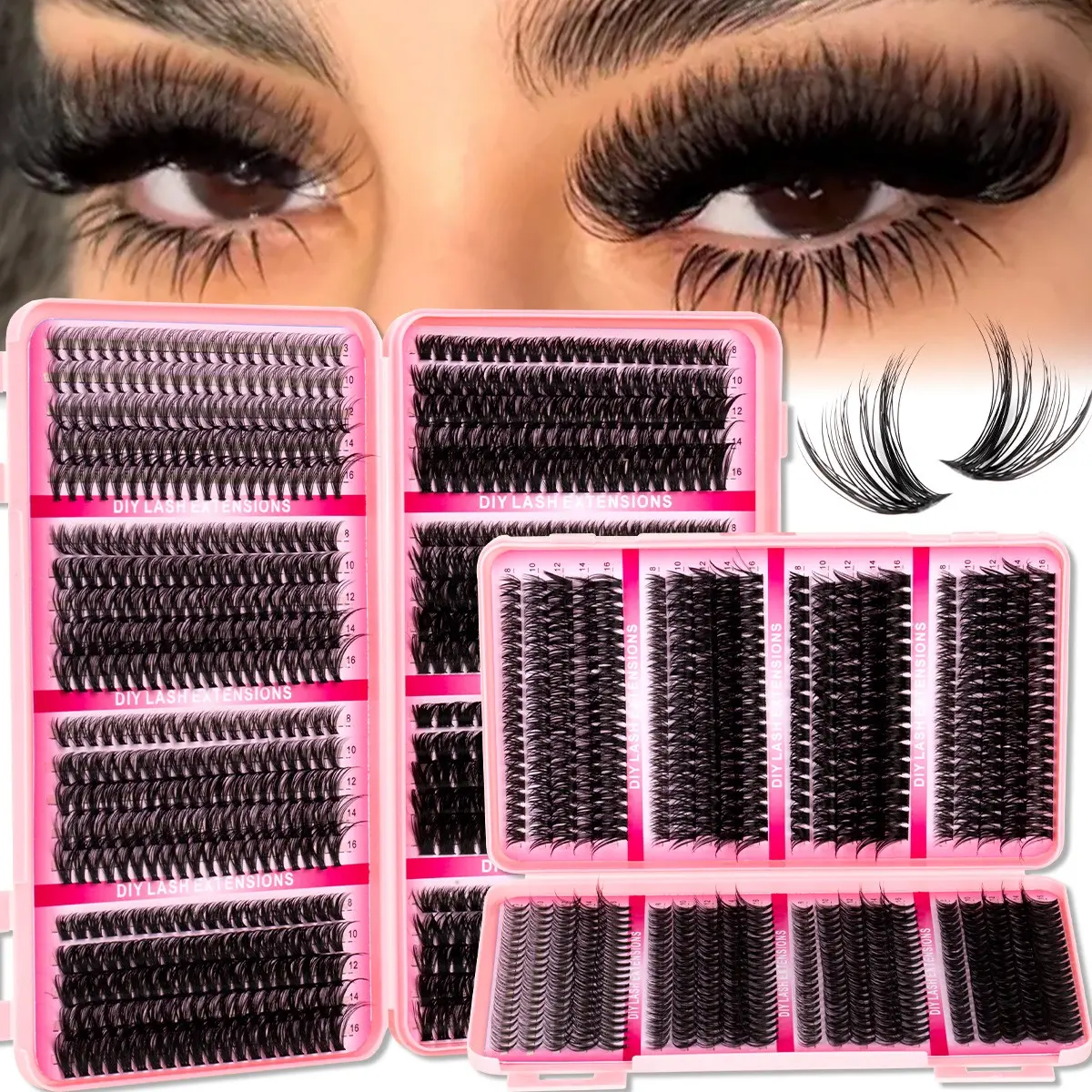 Mixed Length Individual False Eyelash, Eyelash Extensions, Diy Dramatic Lashes, Beginner Friendly Lashes, Spikes/Bottom/20D 40D 50D, Dense Lash Clusters, Fluffy Volume Eyelashes, Waterproof Long-Lasting, Easy DIY Salon Look at Home for Beginners