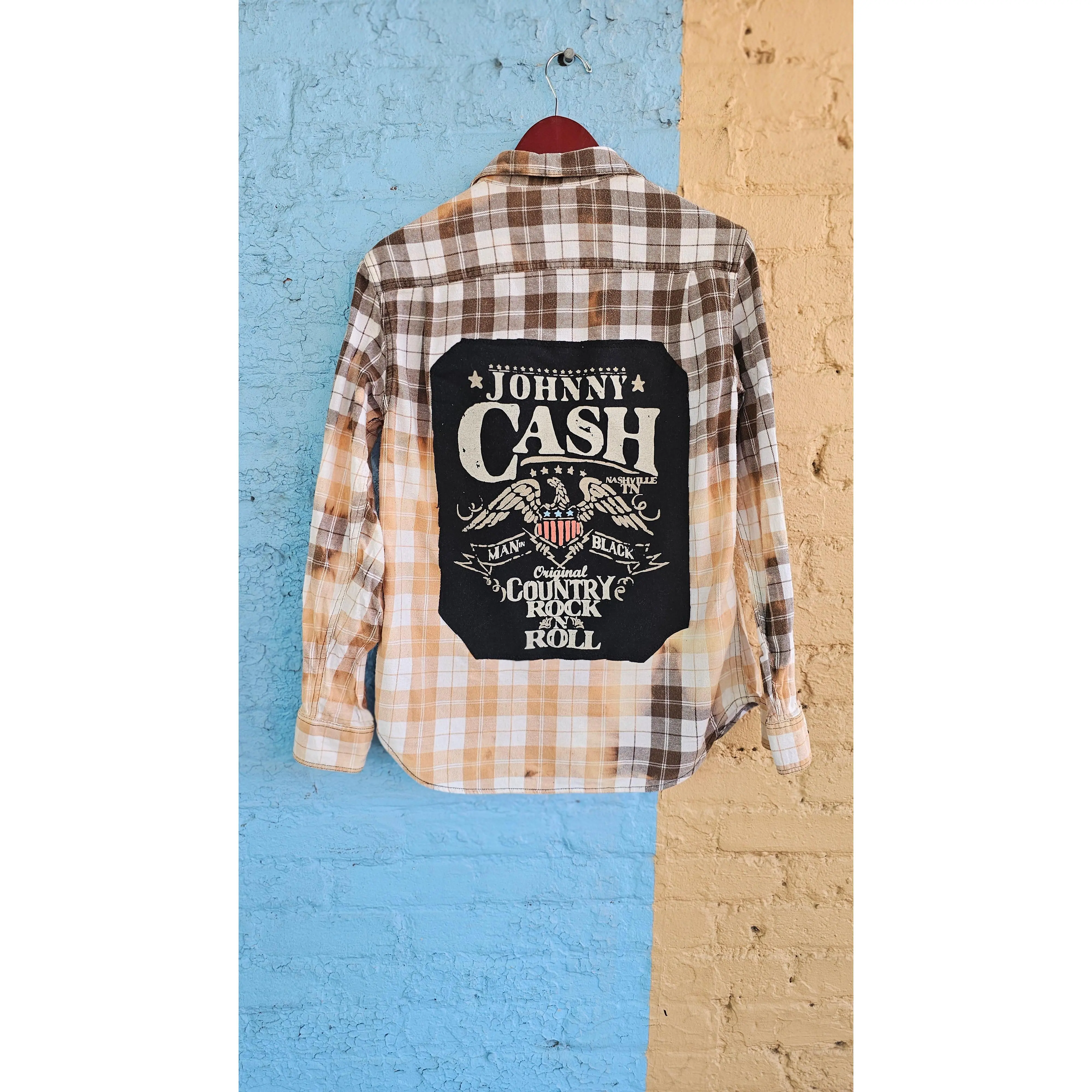 Johnny Cash Upcycled Bleached Flannel size SMALL #1374