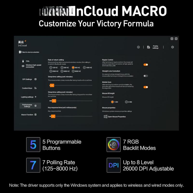 IN10P Superlight  Gaming , 60g, 8K Polling Rate, 26,000 DPI, Tri-Mode, PAW3395 Sensor, Fully Programmable