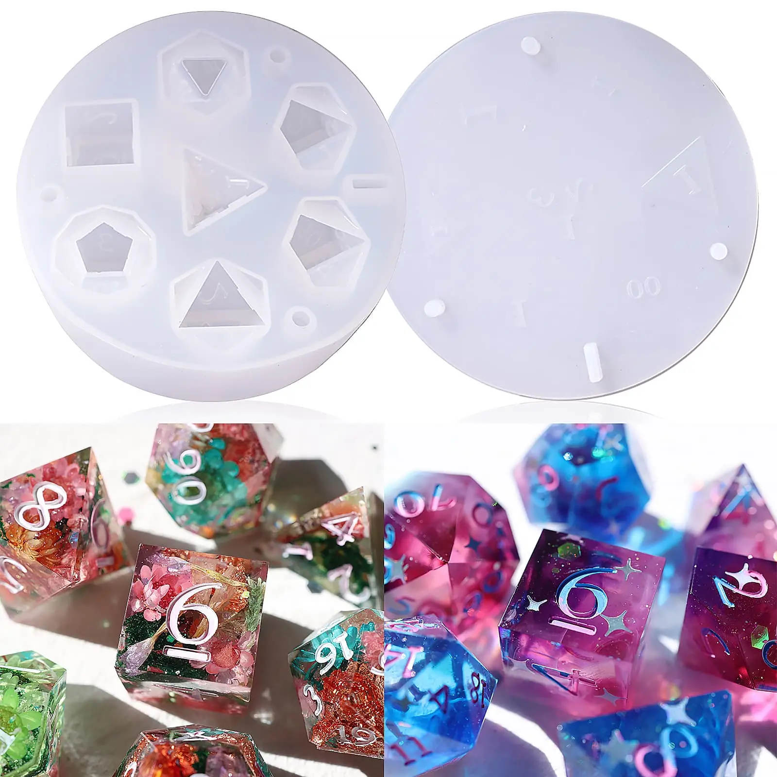 Dice Resin Molds Silicone, DND Dice Epoxy Resin Molds with 7 Standard Polyhedral Stereoscopic Dice Cavities, Silicone Molds for Epoxy Resin, DIY Dices Making, Table Board Game - LET'S RESIN