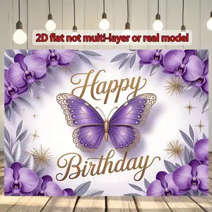 2D Flat Polyester Happy Birthday Butterfly Banner - Summer Vibe Home & Party Decoration, Photo Prop (Home Supplies, Festive & Party Supplies, Backdrops & Banners)