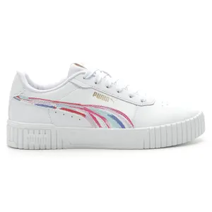 PUMA Womens Carina 2.0 Brushed Lace Up Sneakers Shoes Casual - White