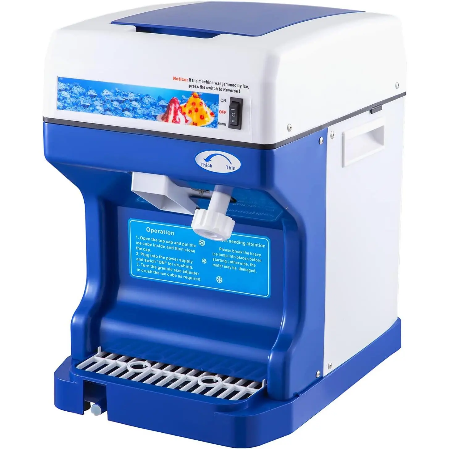 VEVOR 110V Electric Shaved Ice Machine 500W Snow Cone Maker Tabletop w/Adjustable Ice Texture, Ice Shaving Machine 265LBs/hr for Home and Commerical Use