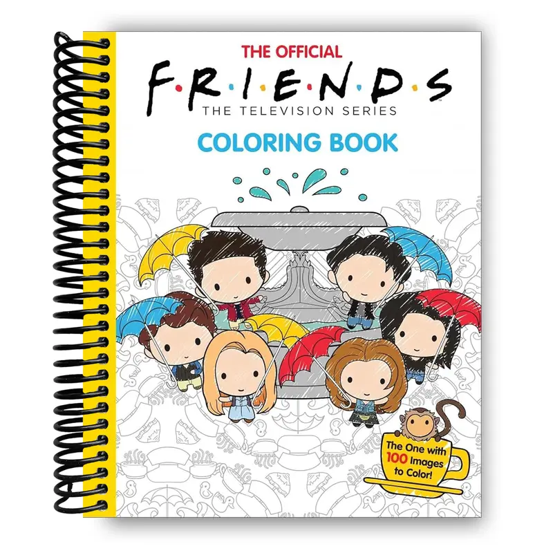 Official Friends Coloring Book - Scholastic Inc. English Activity Book, 96-Page Spiral Bound, 100 Color Design Doodle Images, Adorable Chibi Art Style, Monica’s Apartment Themed, 11.6 oz, 8.27 x 0.24 x 10.71 in, Gift for Friends Fans, Friends Fan