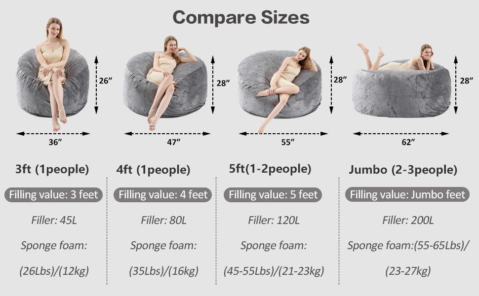 3FT/4FT/5FT/Jumbo (Include Filler) Lazy sofa beanbag Chair Machine washable cover Free Ship:Memory Foam Furniture flannel fabric large bean bag 01