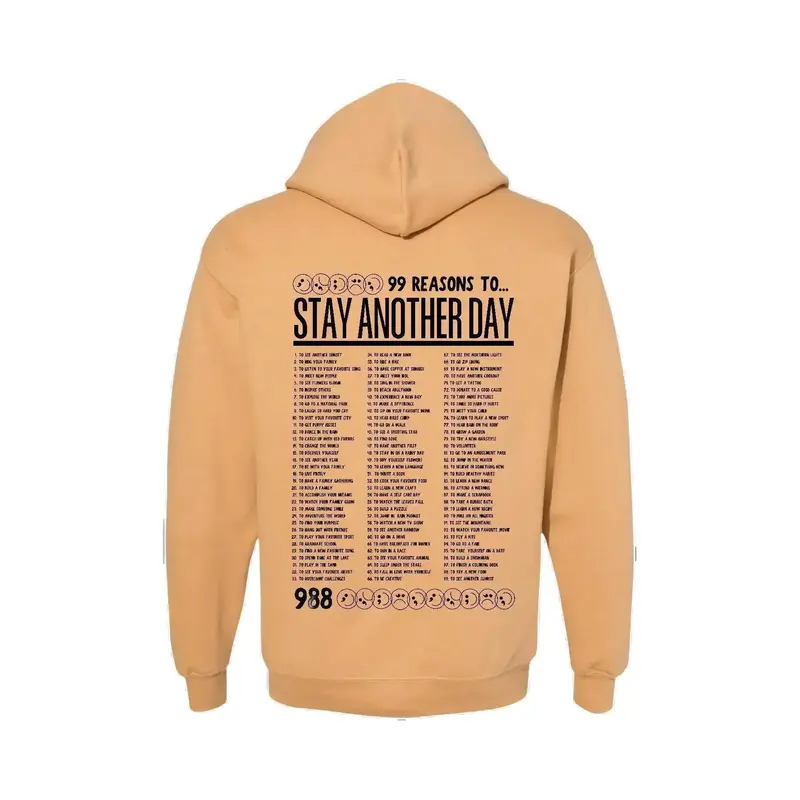Stay Another Day Men's Casual Print Hoodie - Unisex Crewneck Sweatshirt, 99 Reasons Graphic, Mental Health Awareness, Longsleeves, Easy Styling, Plus Size (SM-5X), Anxiety Gifts, Stress & Mood Tops, Mensfashion, Sweatshirt Weather