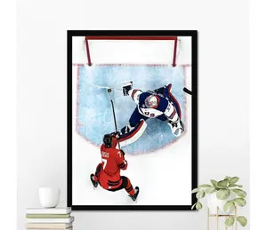 USA vs Canada Hockey Poster, Olympic Overtime Save Wall Art Print, Team USA Goalie Action Decor