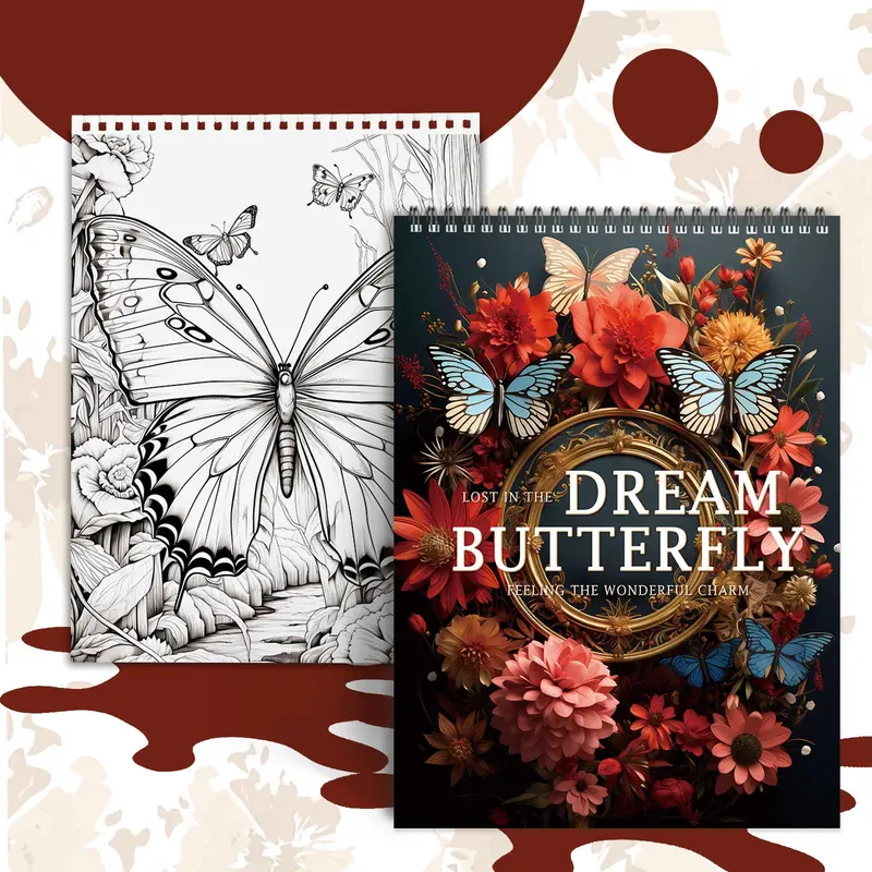 Fantasy Butterfly Coloring Book, 30 Pages Thick A4 Paper, No Bleed Paper, Single-Sided, Yo Spiral Binding, Perfect for Holidays, 11.22 X 8.26 Inches