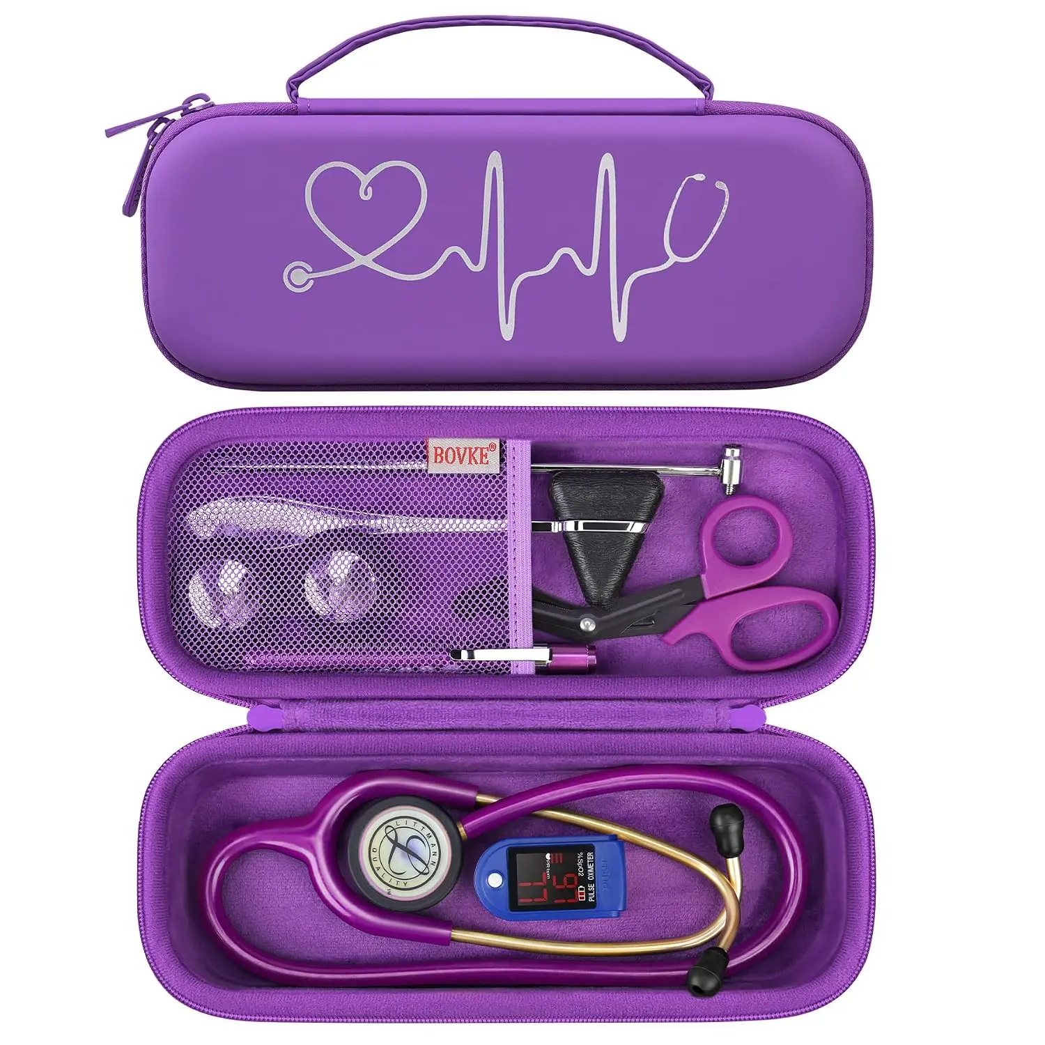 PU Leather Durable Shockproof Stethoscope Bag for 3M Littmann Classic III, Lightweight II S.E, MDF Acoustica Deluxe Stethoscopes - Mesh Pocket for Nurse Supplies, Hospital Use