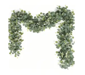 SHEIN 3pcs Eucalyptus Flower Wreath, 70"/5.9ft, Artificial Silver Dollar Eucalyptus Leaves & Baby's Breath Vine, For Christmas, Christmas Decor, Centerpiece, Baby Shower, Wall Decor, Room Decor, Wedding, Event, Home Decoration