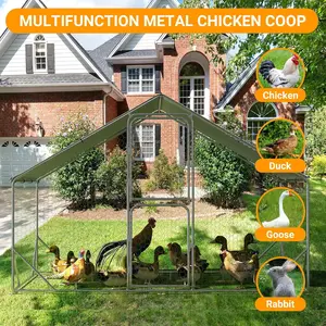 6FT Heavy-Duty Galvanized Steel Walk-in Chicken Coop, Outdoor Predator-Safe Poultry Cage with Weatherproof UV-Protection Cover, Lockable Double Doors, Peaked Roof - Backyard Farm Enclosure for Chickens, Lockable Doors