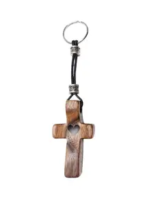 Wooden Cross Keychain Decoration Handle, Multifunctional Spiritual Symbol, Perfect Gift for Anxious Loved Ones, Creative Religious Mini Ornament, Hearts