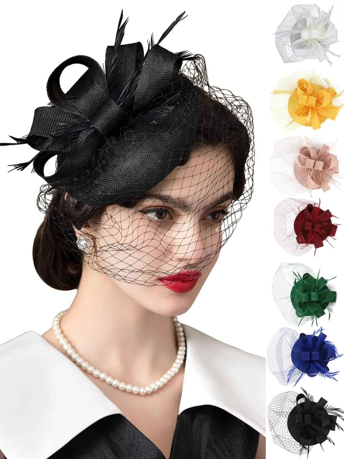 1PC Mini Fascinator Hats for Women, Clip-on Tea Party Pillbox Hats with Feather Veil, Derby Favors, Wedding, Bridal Vintage