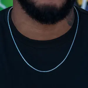 Blue Topaz Diamond Micro Tennis Chain in White Gold Blue Topaz Diamond Micro Tennis Chain in White Gold