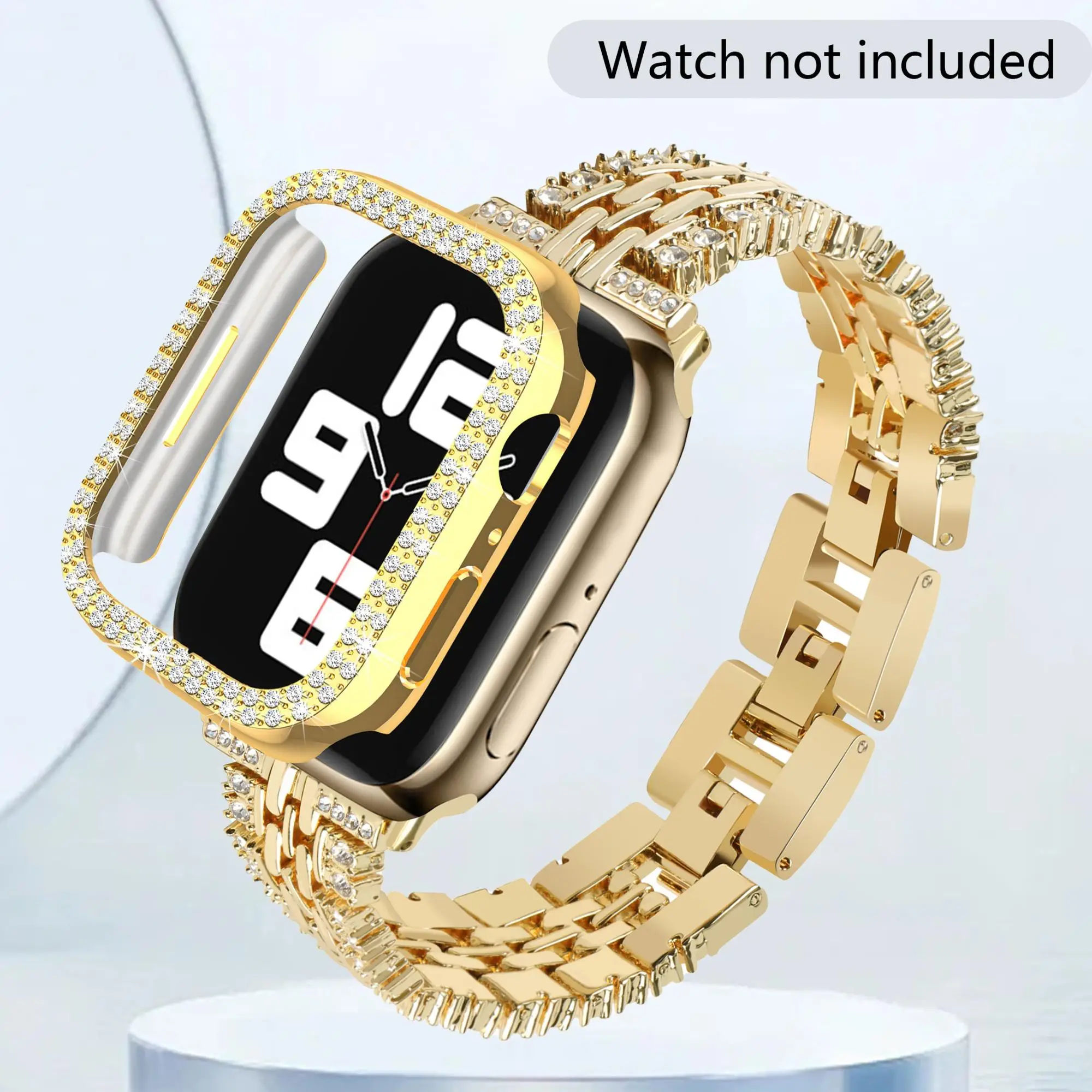 Rhinestone Decor Watch Band & Case (Band & Case Only), Shiny Case and Watch Band, Compatible with iWatch Series 9 8 7 6 5 4 3 2 1 SE, Accessories
