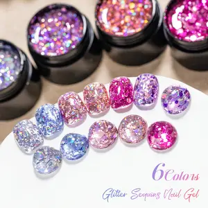 1Pc Glitter Sequins Gel Nail Polish, 8ML Chunky Glitter Sequins, Duochrome Iridescent, Soak Off LED UV Gel Varnish for Home & Salon DIY Manicure, Long Wear Gel Polish, 2026 Spring Trendy Nails, Viral Nail Art, Nail Tech Supplies, Summer Nails