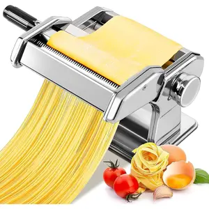 180mm 2-in-1 Pasta Maker with 9 Thickness Settings - Manual Noodle Machine for Spaghetti, Fettuccine, Lasagna & Dumpling Wrappers