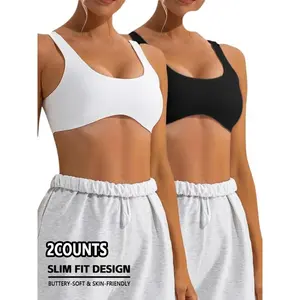 Women's Wireless Sports Bra Set, Breathable Quick-Dry Yoga Top, Plain Design for All-Season Training & Running, Sportswear Essentials