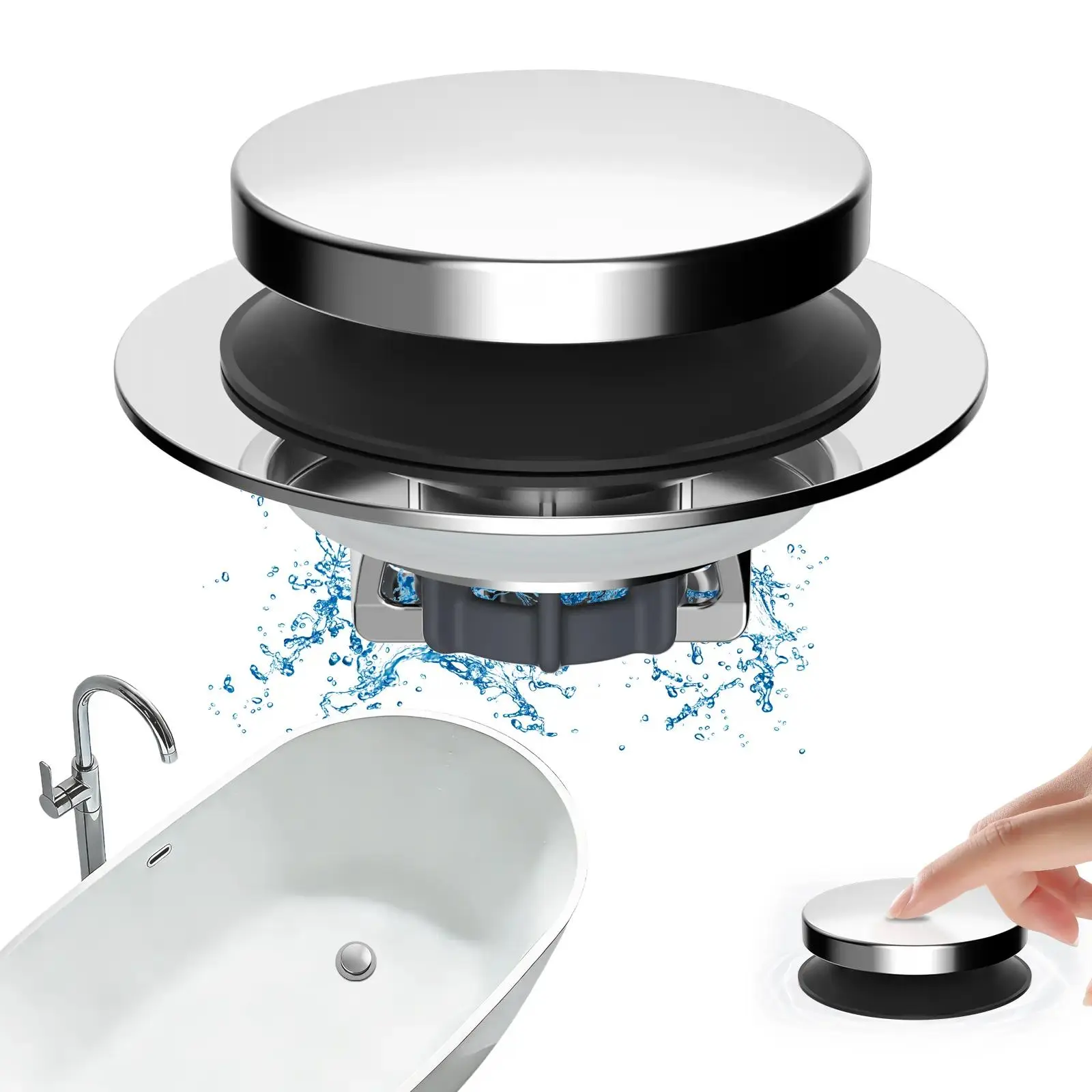 Bathtub Drain Stopper, Bathroom Drain Stopper with Hair Catcher, Bath Tub Drain Strainer Plug and Cover, Bathroom Accessory, Drain Protector