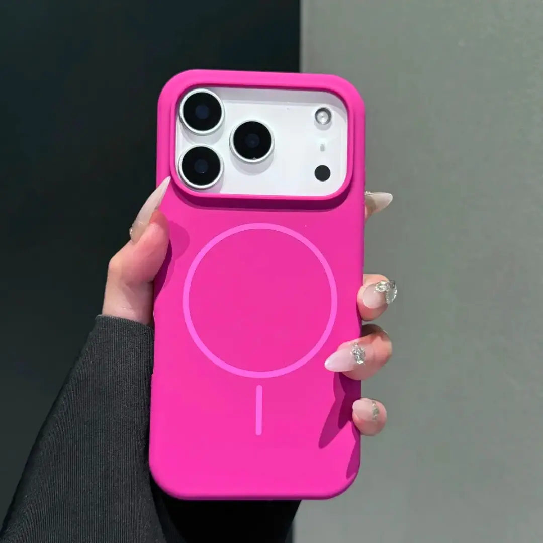 Magnetic Full-Cover Shockproof Smartphone Case - Skin-Feel Liquid Silicone, Hollow Precision Hole Design for iPhone 14-17 Pro Max, Anti-Drop Cellphone Casing Accessories