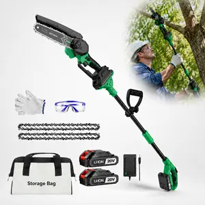 2-in-1 Cordless Pole Chainsaw Kit - 20V 6" Mini Electric Chainsaw with 2 Batteries, Safety Gear & Extension Pole, Perfect for Tree Trimming & Yard Work shoulder strap