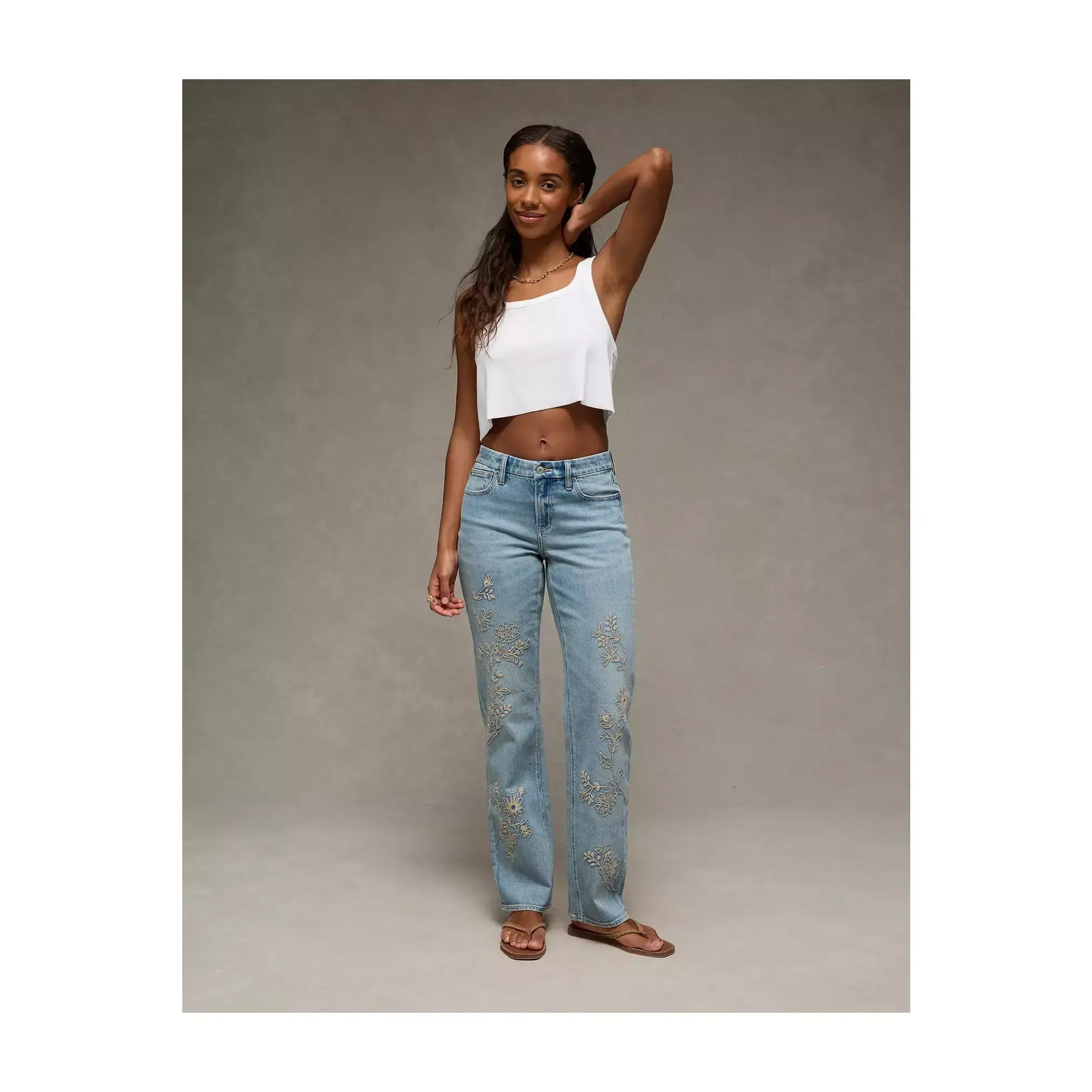 AE Curvy High-Waisted Embroidered Straight Jean