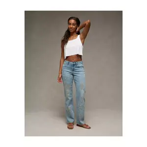 AE Curvy High-Waisted Embroidered Straight Jean