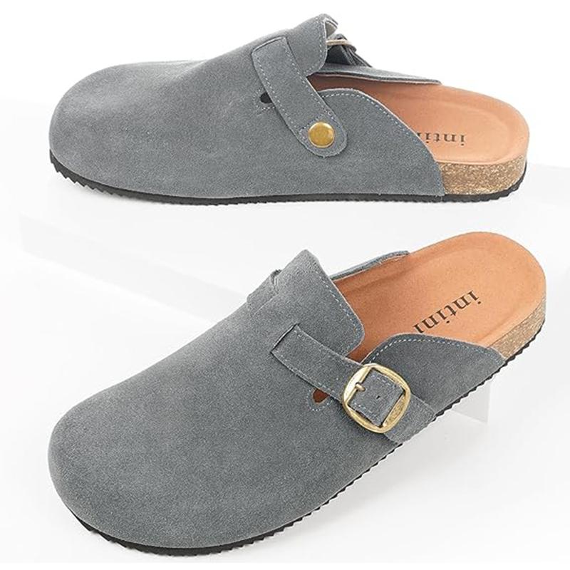 Men's Women's Adjustable Buckle Potato Shoes Suede Clogs Mens Leather Mules Cork Footbed Sandals