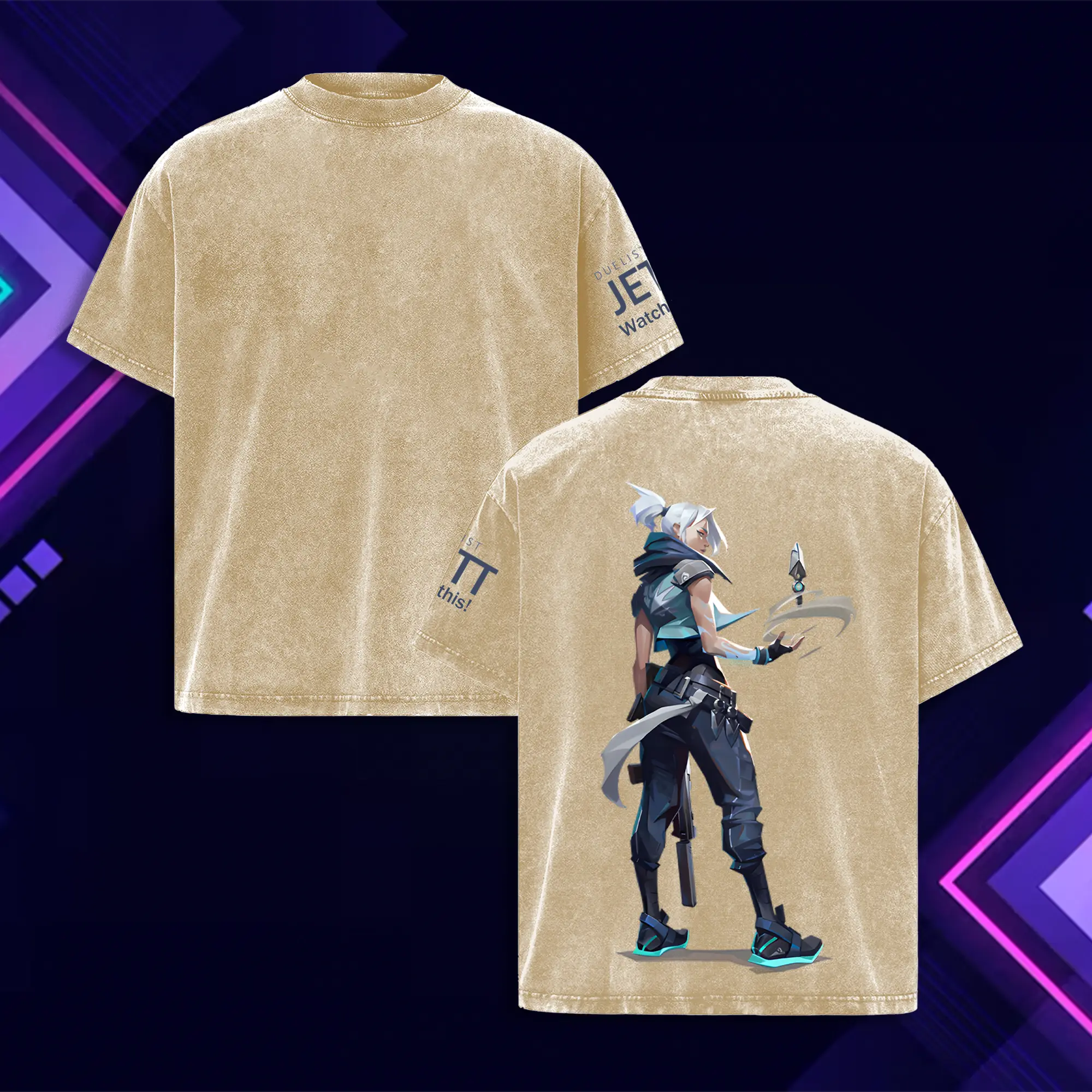 Retro Vintage Jet v2 Valorant Agent T-Shirt - Washed Soft Cotton Tee, Unisex Y2K Streetwear,FPS Gaming Shirt, Gift for Him & Her men gift grafic tee,Vintage Washed Heavyweight Boxy Fit, Dark Fantasy Aesthetic Apparel