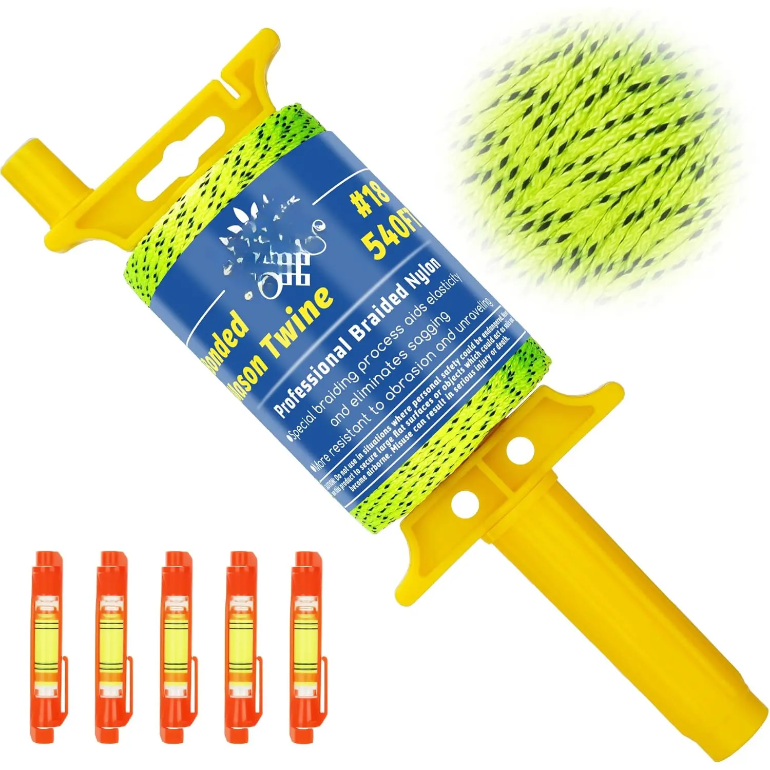 Mason Line String,#18 540  Braided Construction Nylon Line with 5 Built-in Levels and Spool Fluorescent String Line for Precision Work, DIY, and Gardening (Yellow&Black Fluorescent)