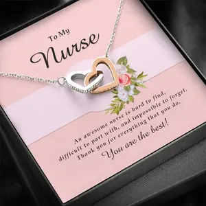 Interlocking Heart Necklace - Nurse Jewelry Gift, NICU, OB/GYN Nurse Appreciation | Thank You Gift for Nurses, Birthday Gift with Message Card