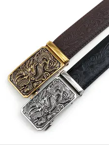 Men's Business Fashion Dragon Embossed PU Leather Belt, Casual Trendy Dragon Pattern Buckle Belt, Fashion Accessories for Daily Wear Design Belt
