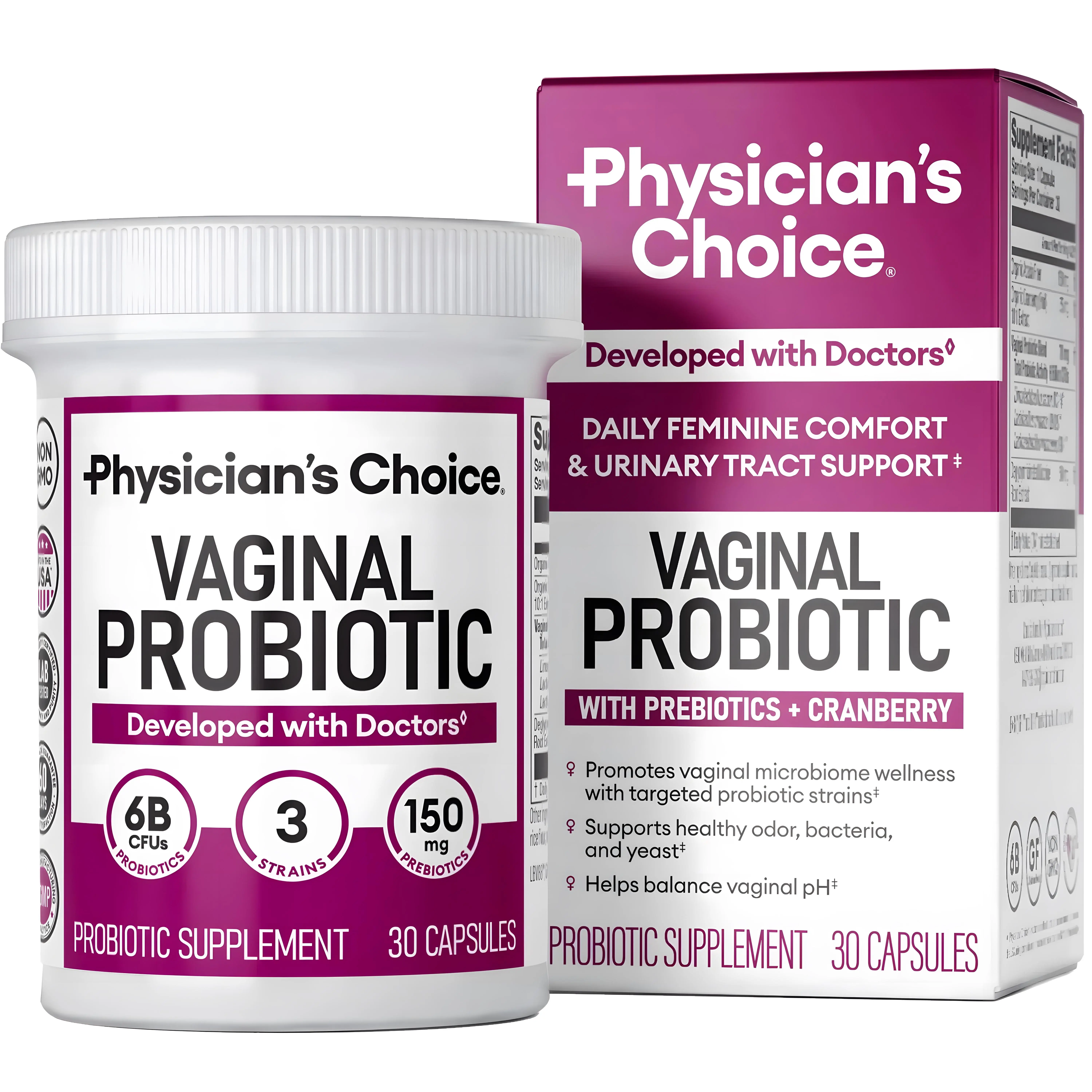 Physician's Choice Vaginal Probiotic - Odor Control, pH Balance & Daily Feminine Health Support with Cranberry and Prebiotics for Women, Metal Alligator Duck Billed Salon Styling Clips with Holes
