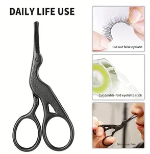 Round Tip Stainless Steel Nose Hair Scissors, 1pc Crane-Shape Beauty Scissors For Eyebrow, Nose, Beard, Ear Hair, Stainless Steel Eyebrow Scissors, Unisex Professional Facial Hair Scissors