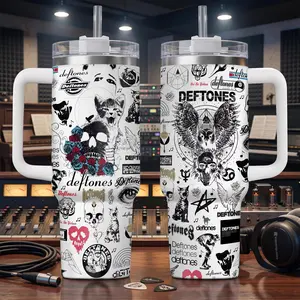 Elite Tumbler - Deftones Grunge 40oz Tumbler With Handle & Straw, Alt Rock Music Fan Travel Cup, Rock Inspired Travel Tumbler, Vintage Music Drinkware, Alt Rock Star Fan Gift, Stainless Steel Coffee Mug, Gift for Music Lovers