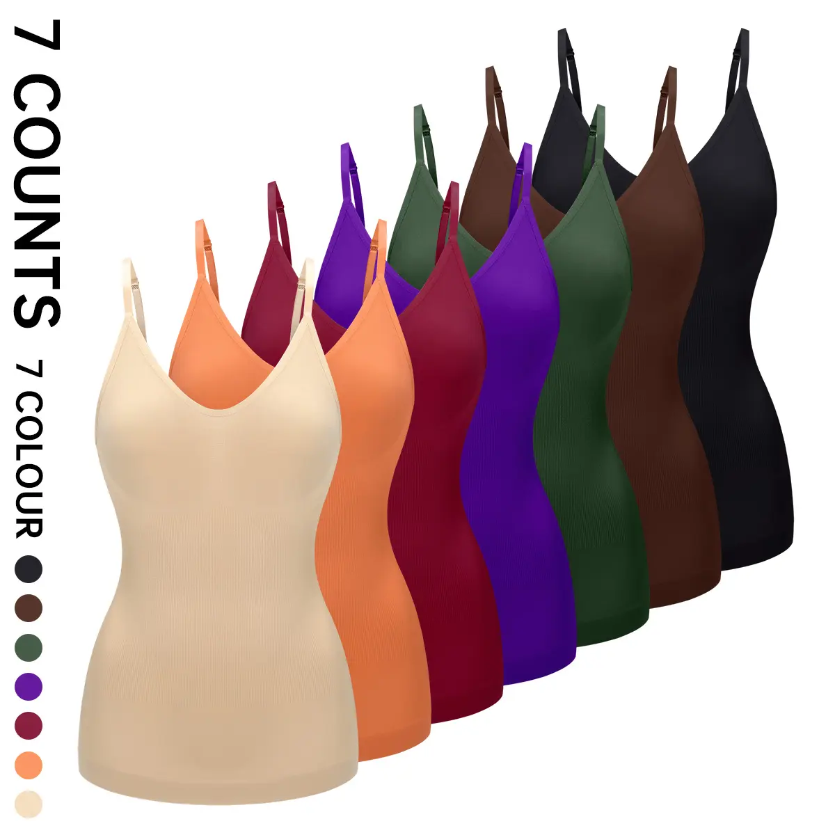 Womens Solid Shapewear for Women Tummy Control Adjustable Straps Tank Top Body Shaper Seamless Camisole Tops