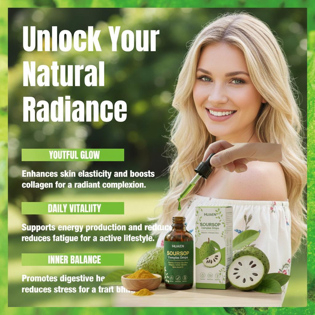 HUAEN Pure Soursop 10 in 1 Liquid Drops Extract - Seamoss,Moringa,Black Seed Oil,Turmeric,Oregano Liquid Drops for Immune System and Gut Health Support